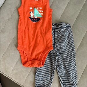 Carter's Orange Onesie and Striped Pants Set (9m)